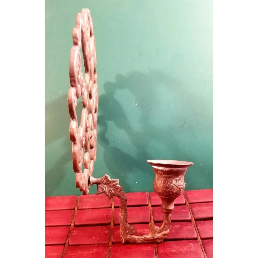 Vintage Solid Brass Geometric Fibonacci Spirals Candleholder Made in India